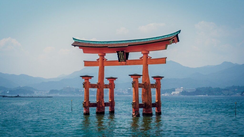 Floating torii gate of Itsukushima Shrine at Miyajima, Japan