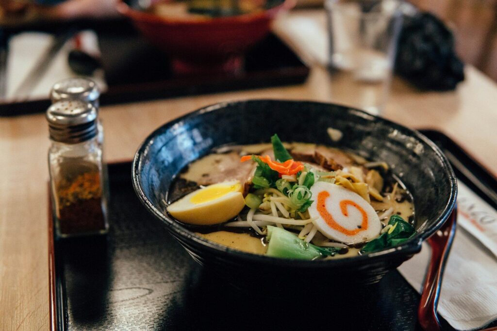 Bowl of ramen with chopsticks, Japanese street food