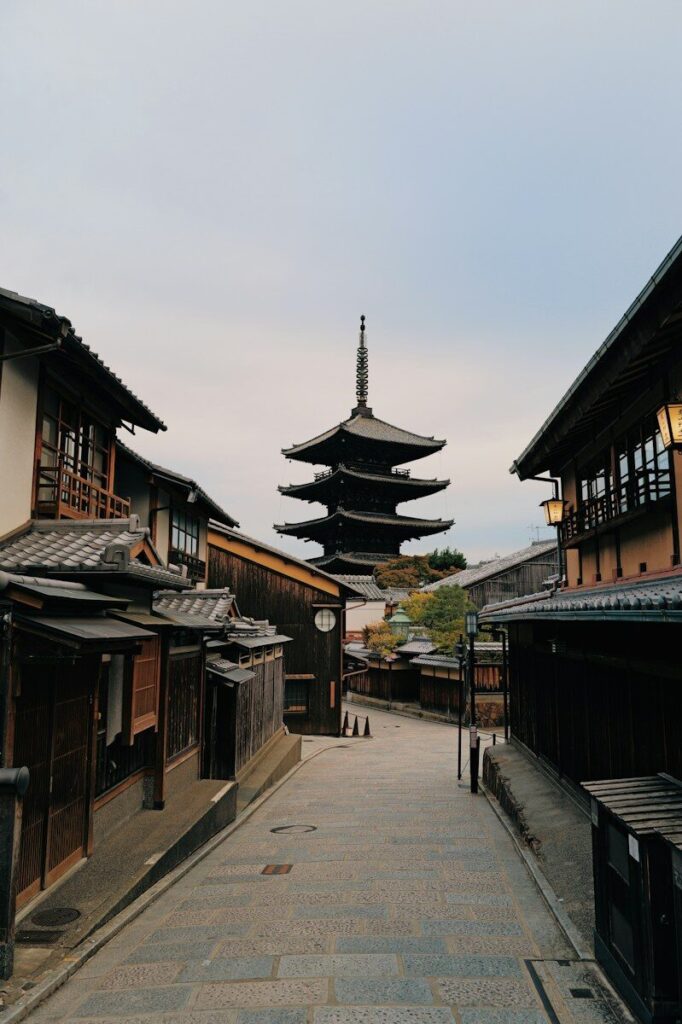Traditional street with pagoda in Kyoto, Japan
